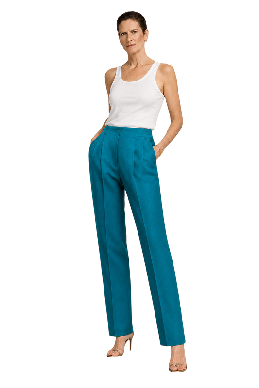 1990s Teal Polyester Trousers - Model