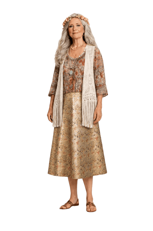 1970s Gold Satin A-line Skirt - Model