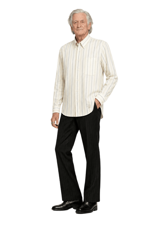 1970s Cream White Cotton Blend Shirt - Model