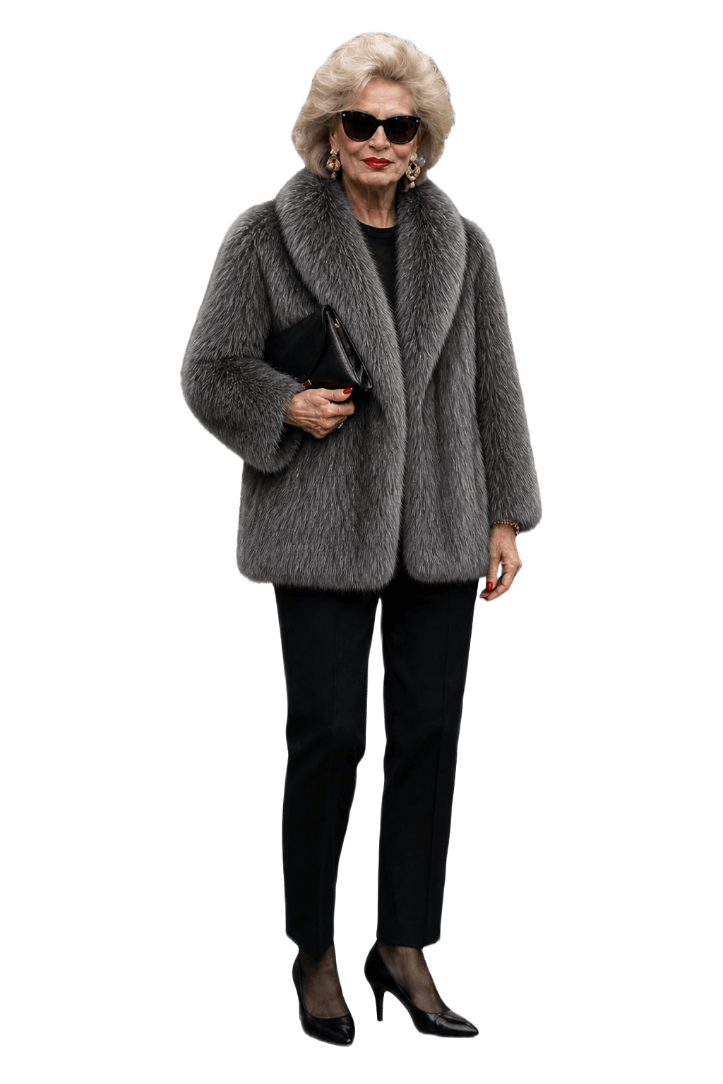1980s Grey Fur Coat - Model