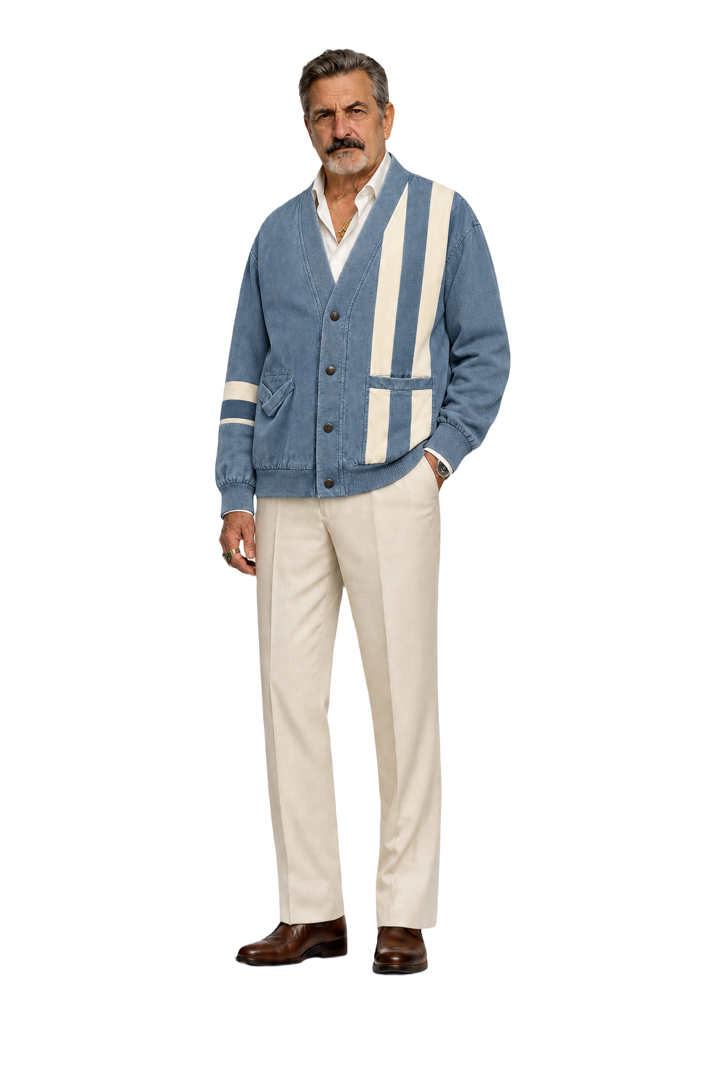 1980s Light Blue Cotton Blend Cardigan - Model