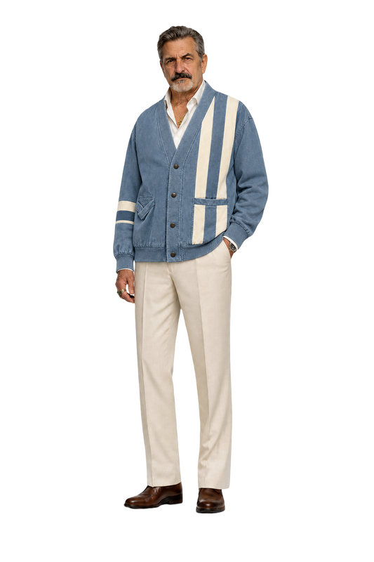 1980s Light Blue Cotton Blend Cardigan - Model