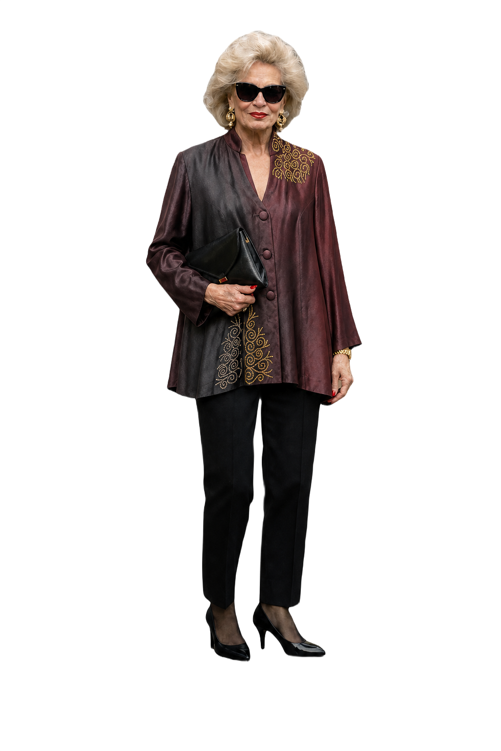 1980s Burgundy Silk Jacket - Model