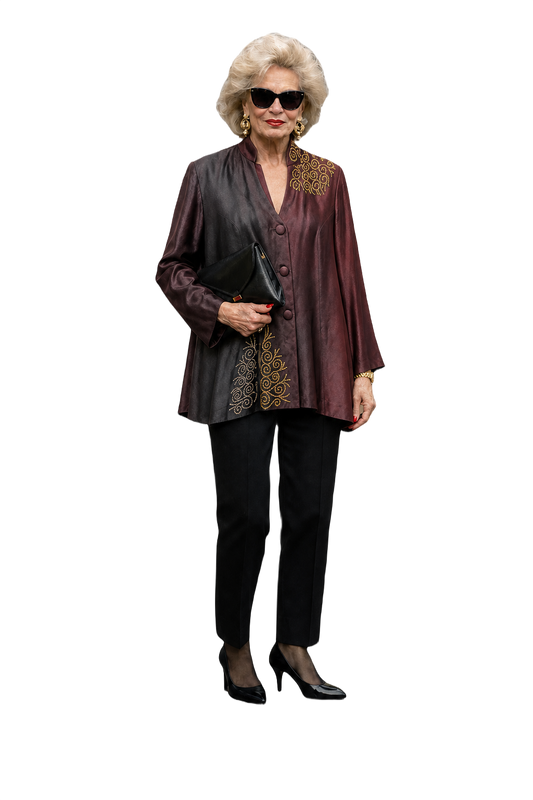 1980s Burgundy Silk Jacket - Model