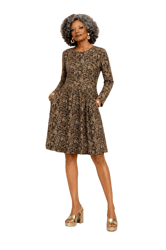 1980s Brown Polyester Blend Dress - Model