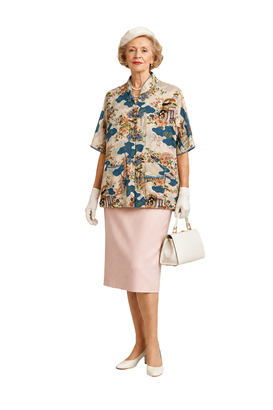 1950s Cream White Cotton Blouse - Model