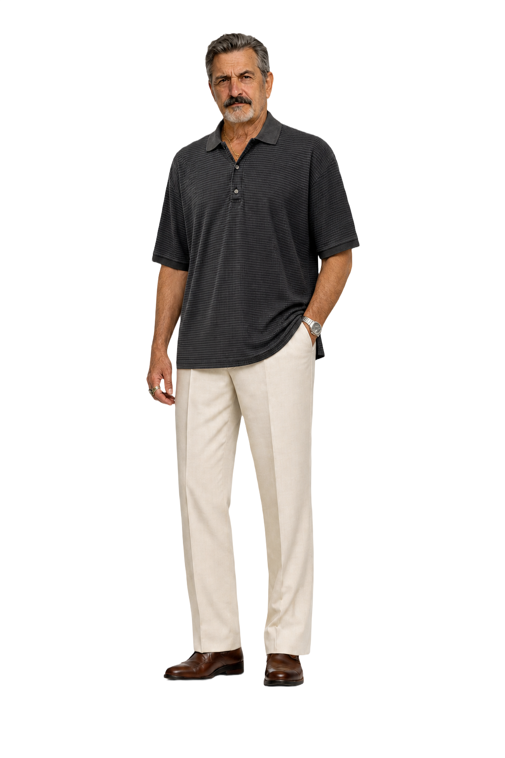 1980s Dark Grey Cotton Polo - Model
