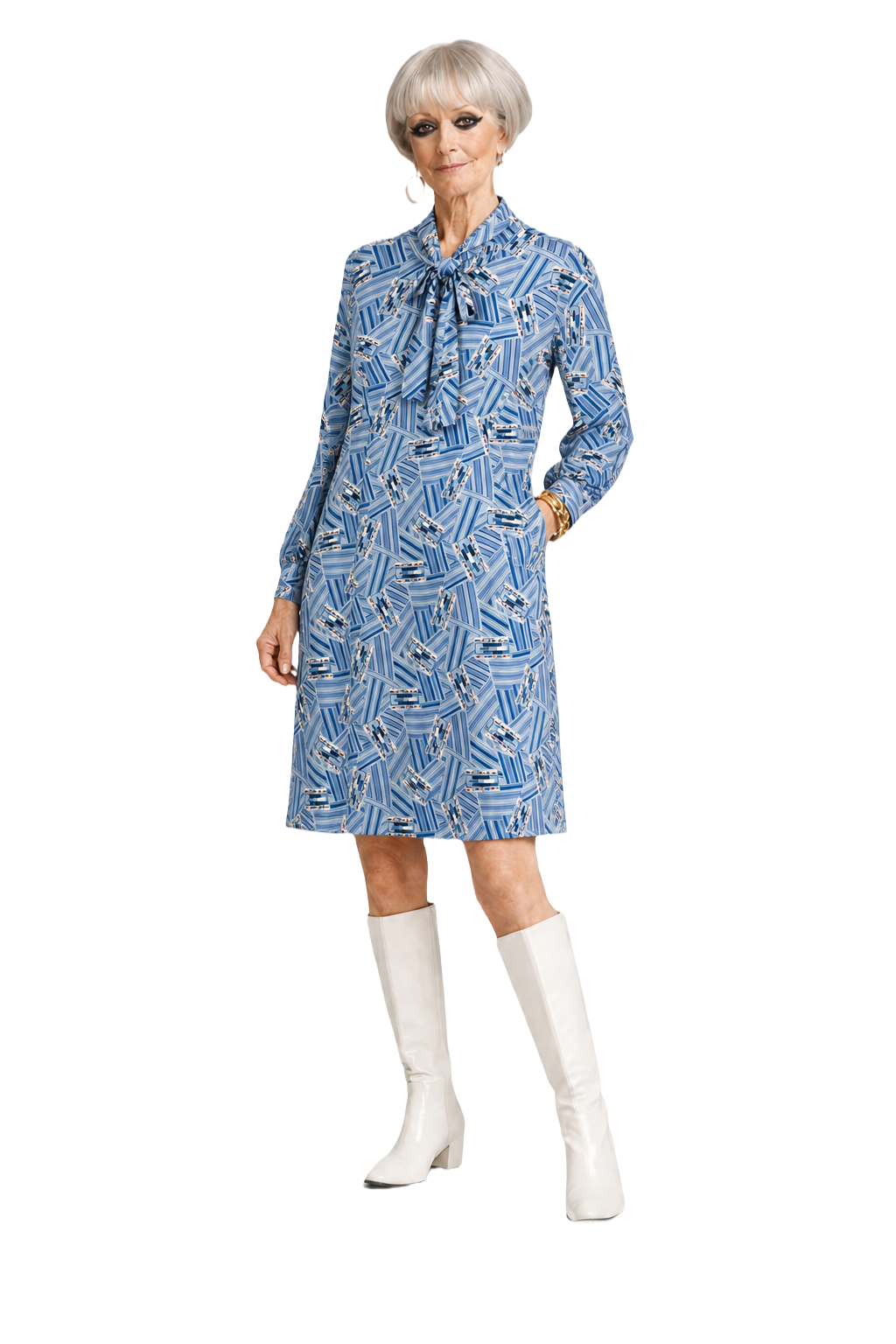 1960s Blue Polyester Dress - Model