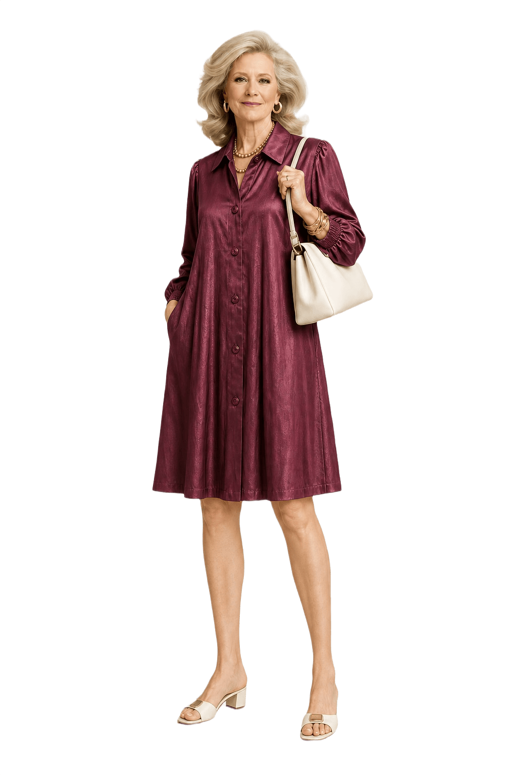 1970s Burgundy Polyester Blend Dress - Model