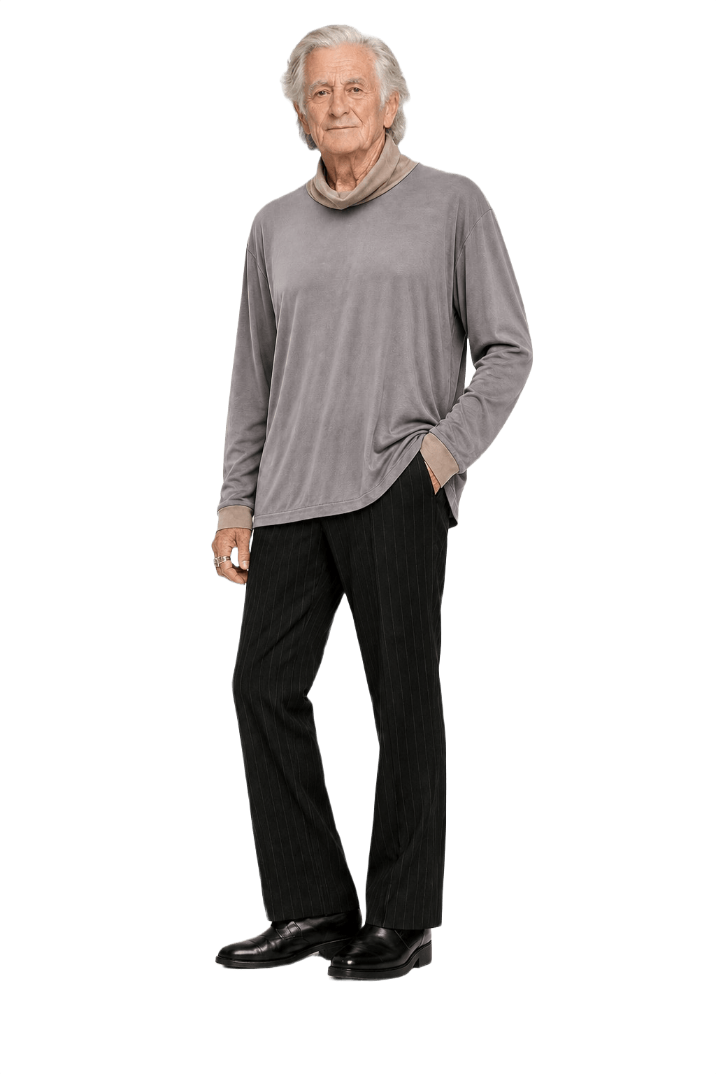 1980s Light Gray Cotton Blend Turtleneck - Model