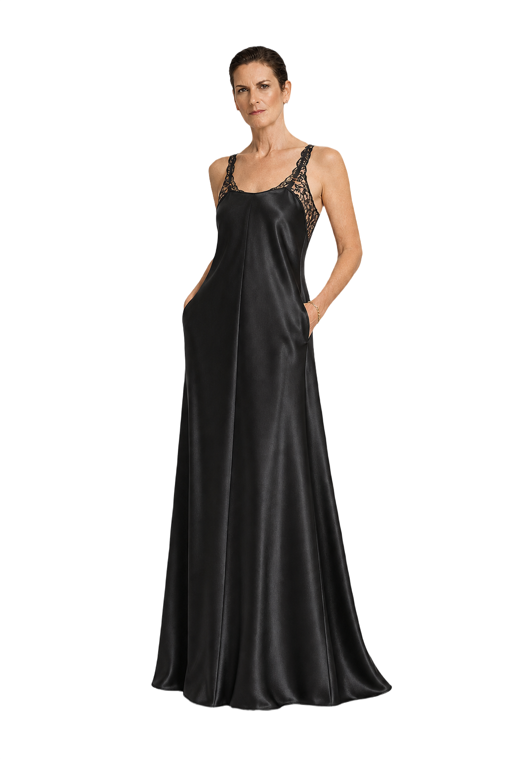 1990s Black Velvet Maxi Dress - Model