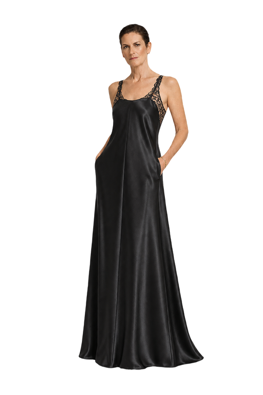 1990s Black Velvet Maxi Dress - Model
