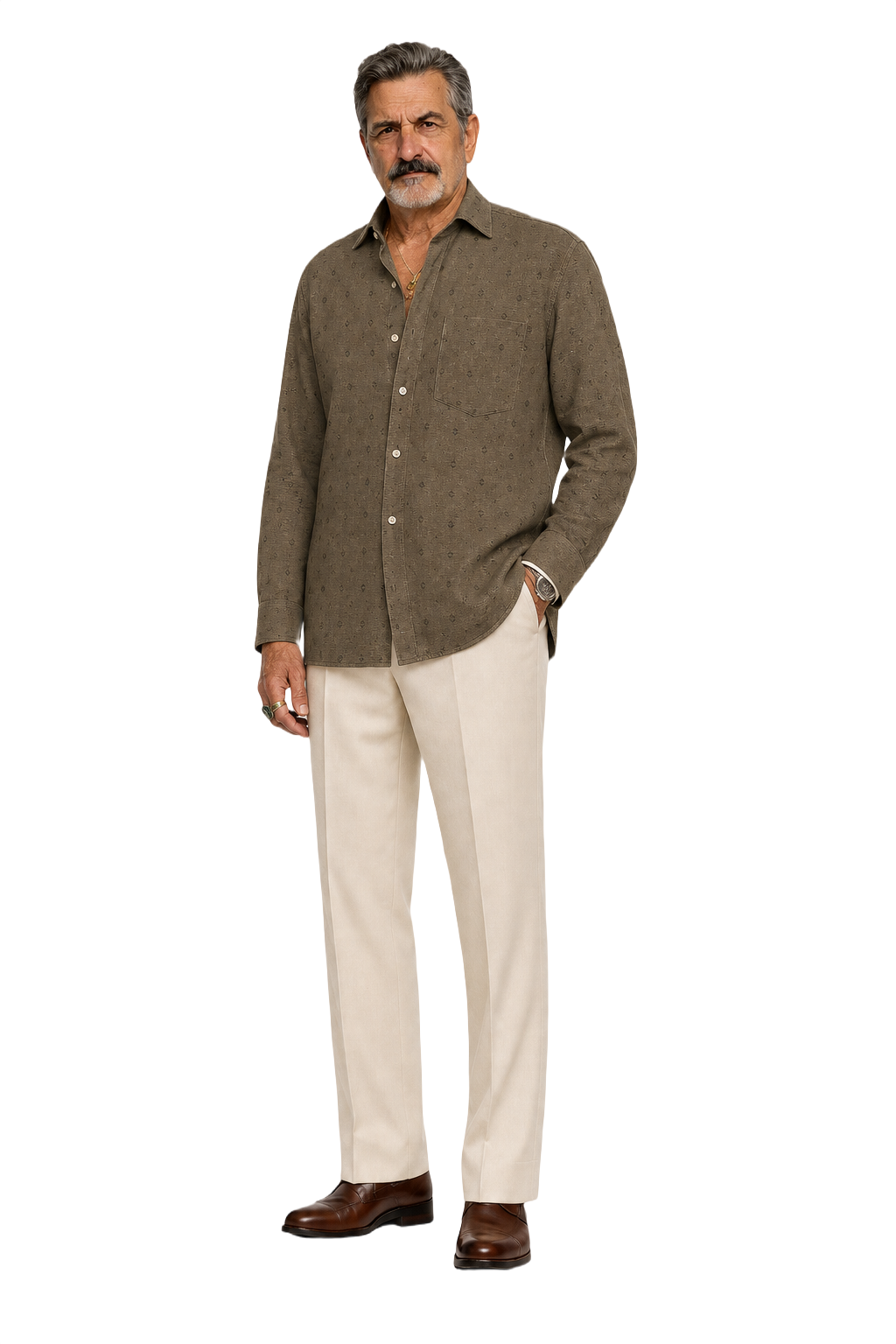 1980s Olive Green Cotton Shirt - Model