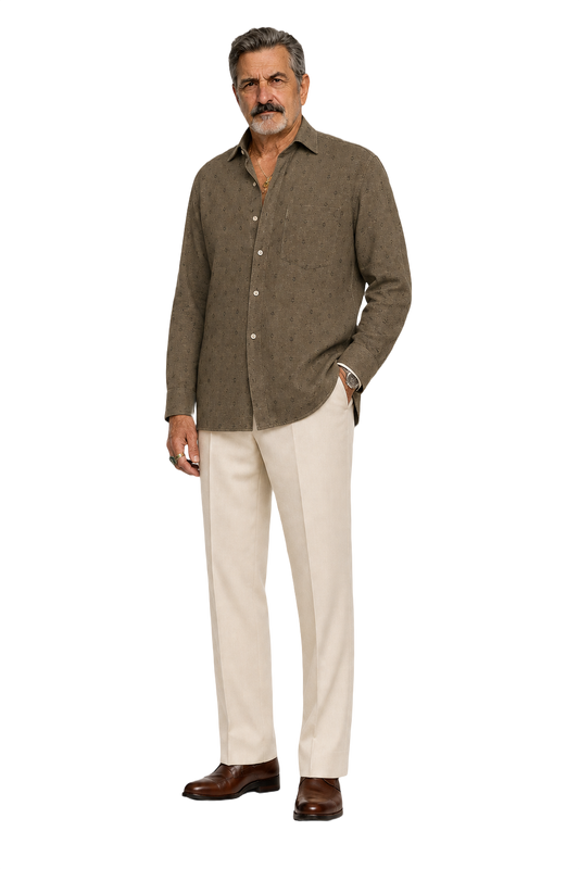 1980s Olive Green Cotton Shirt - Model