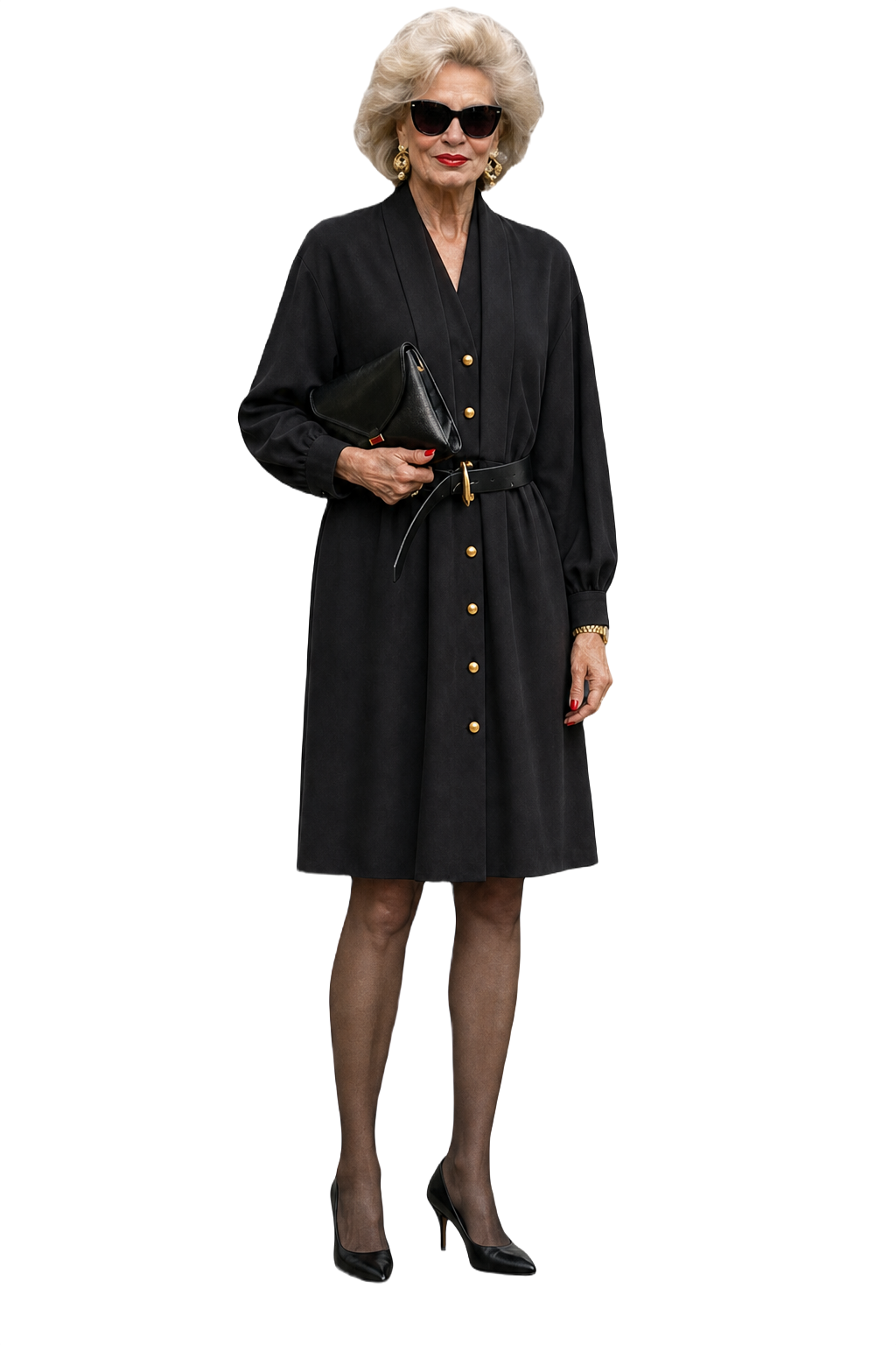 1980s Black Polyester Dress - Model