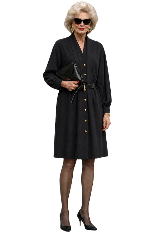 1980s Black Polyester Dress - Model