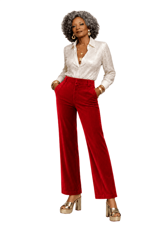 1980s Bright Red Polyester Trousers - Model