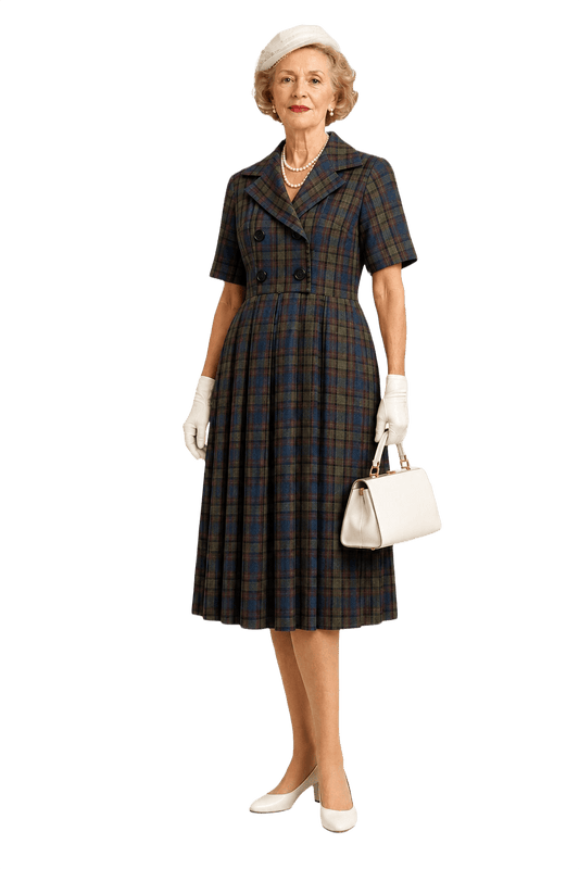 1960s Olive Green Cotton Dress - Model