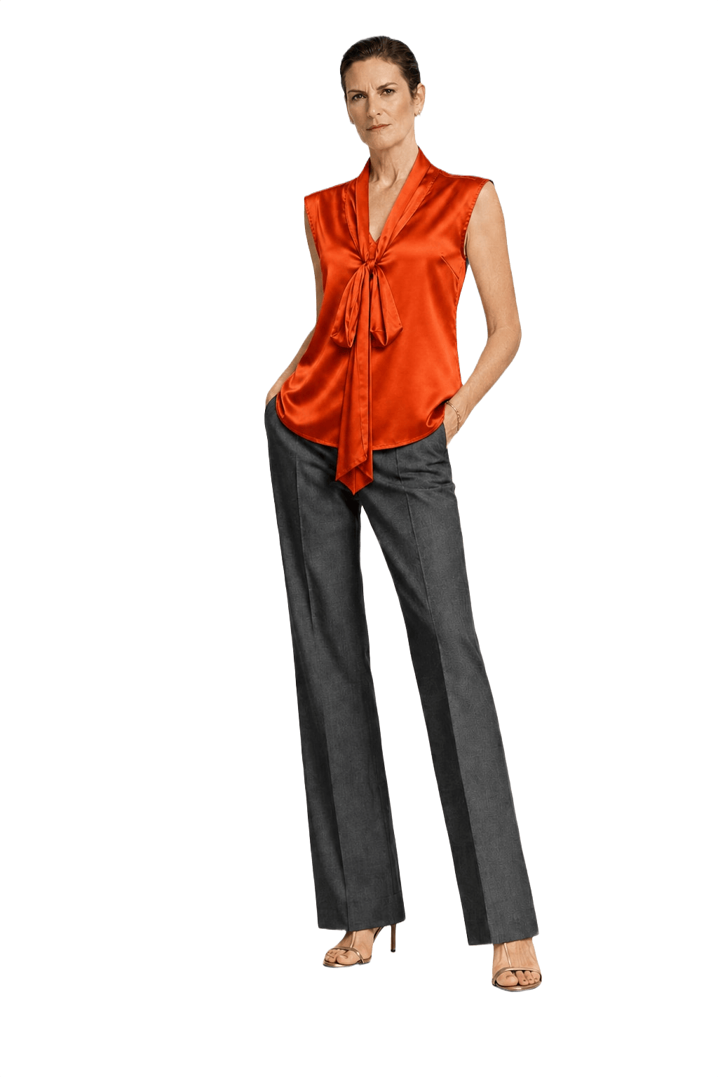 1990s Bright Orange Satin Blouse - Model