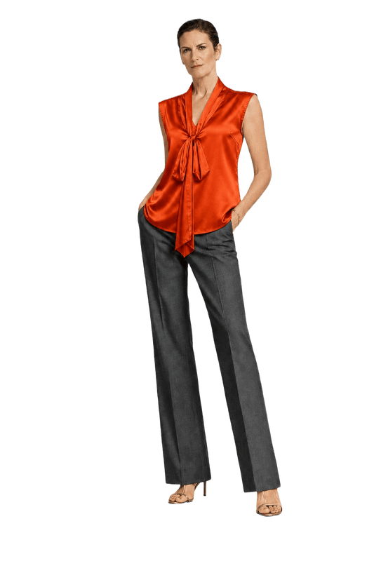 1990s Bright Orange Satin Blouse - Model