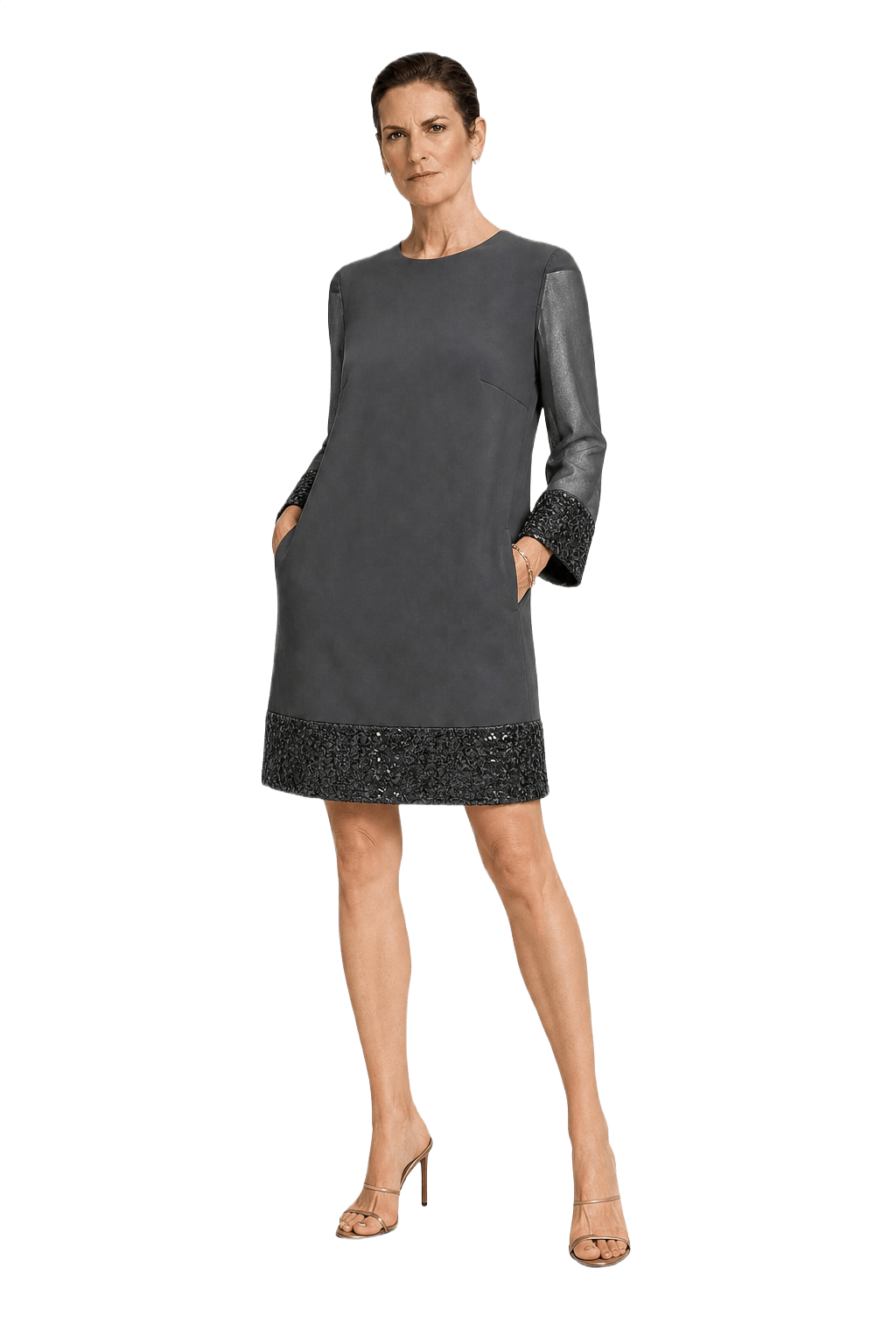1990s Black Polyester Blend Shift Dress - Model