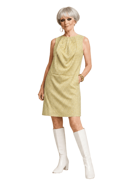 1950s Light Yellow Cotton Blend Shift Dress - Model