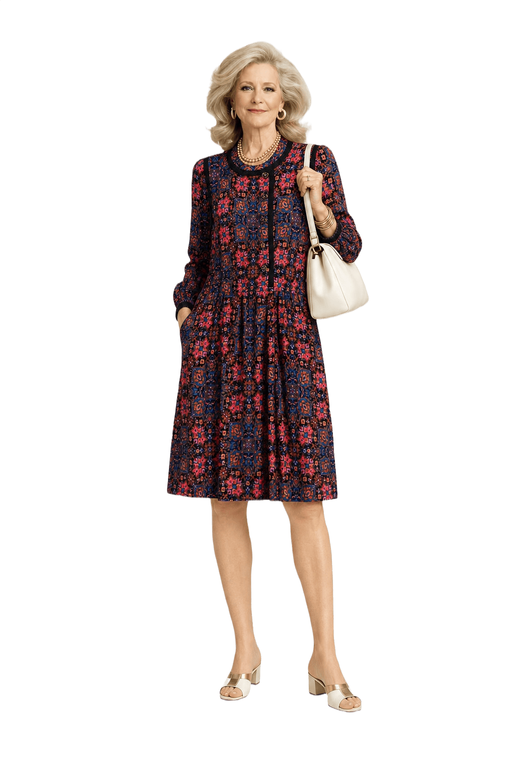 1970s Vibrant Pink Synthetic Blend Dress - Model