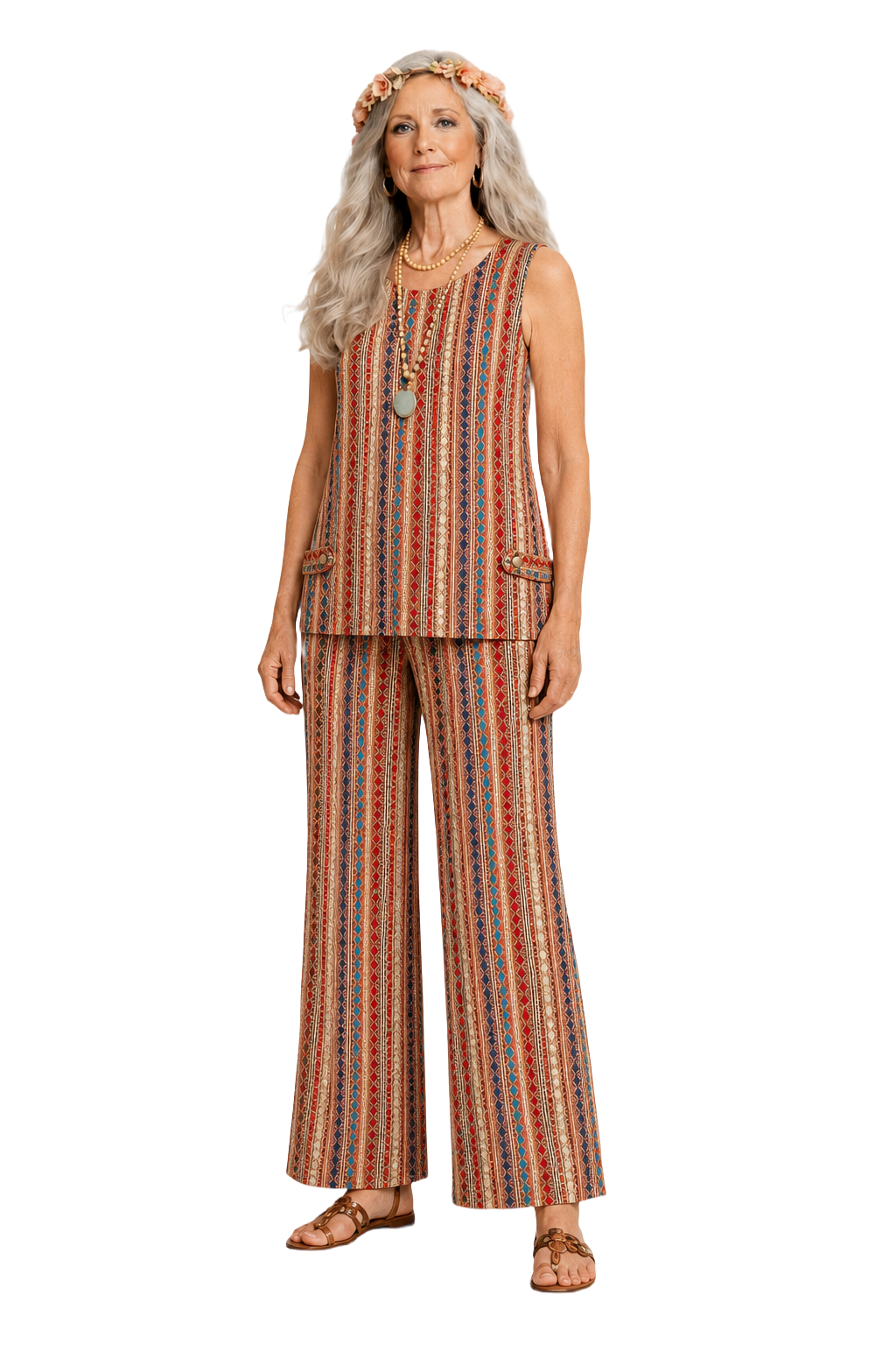 1970s Multicolored Cotton 2-Piece Set - Model