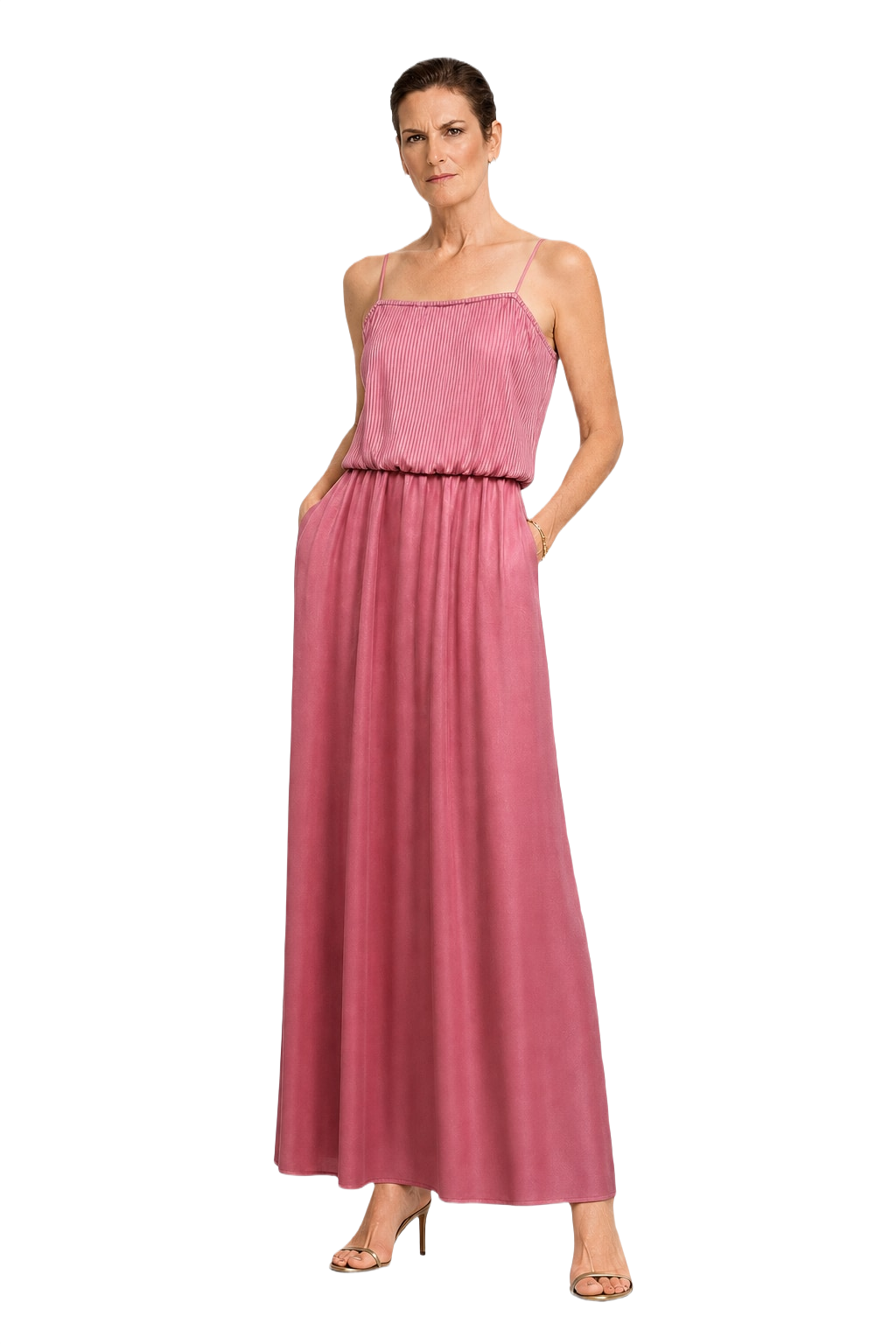 1990s Dusty Rose Satin Maxi Dress - Model