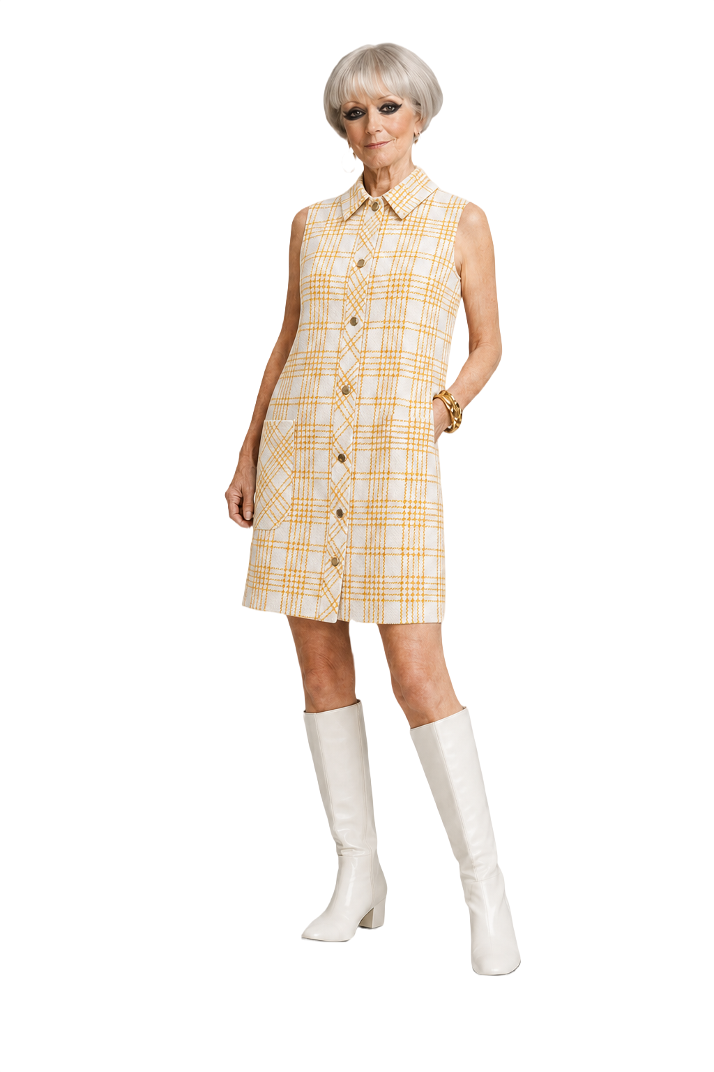 1960s White Cotton Shirt Dress - Model