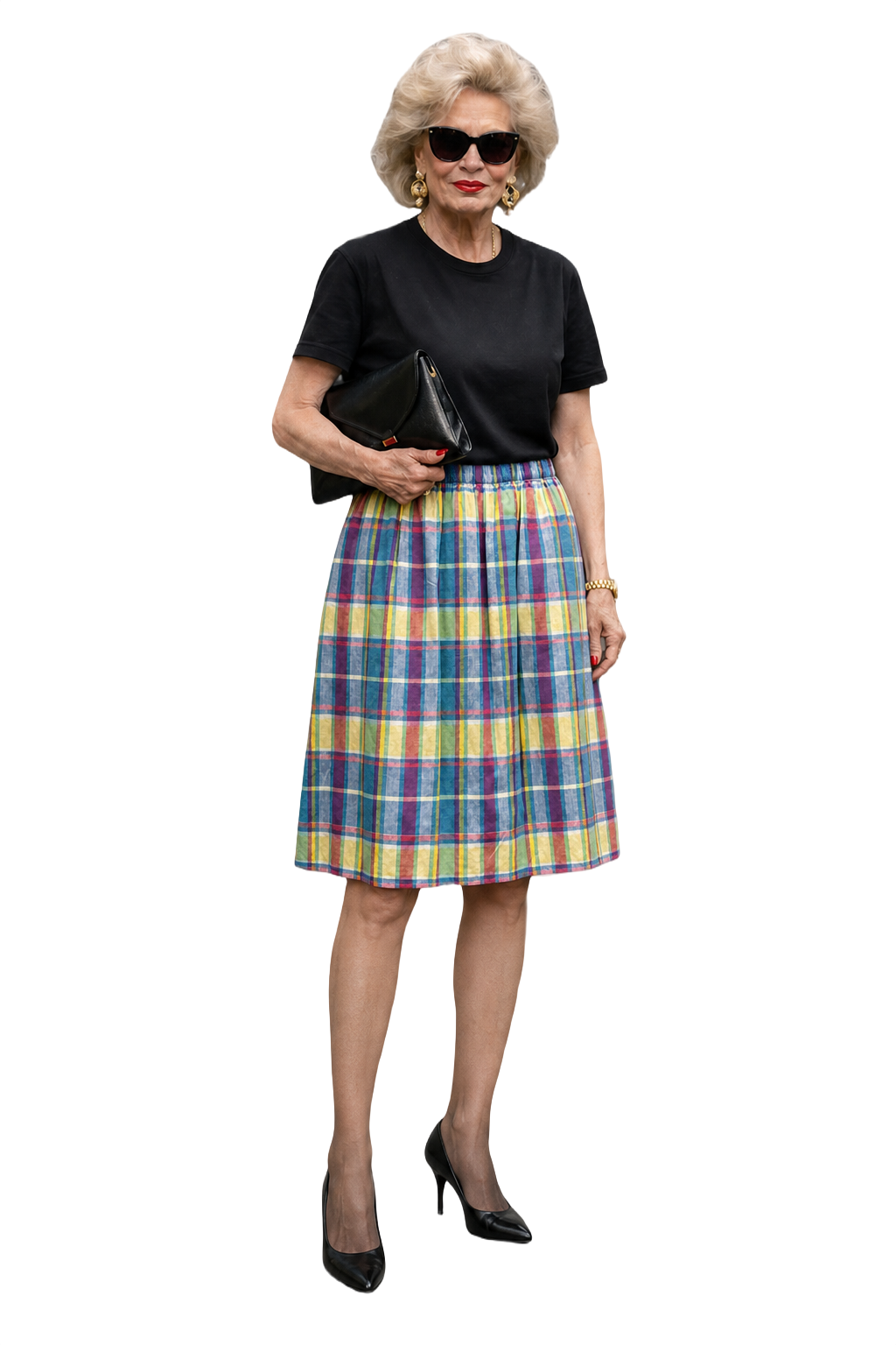 1990s Multicolor Plaid Cotton Blend Skirt - Model
