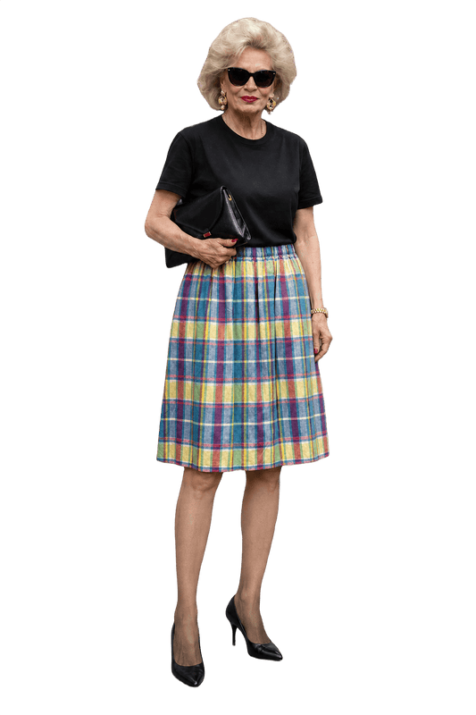 1990s Multicolor Plaid Cotton Blend Skirt - Model