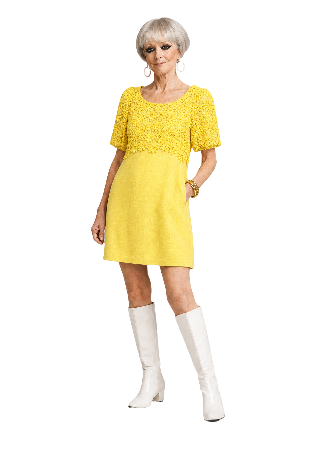 1960s Yellow Cotton Blend Mini Dress - Model