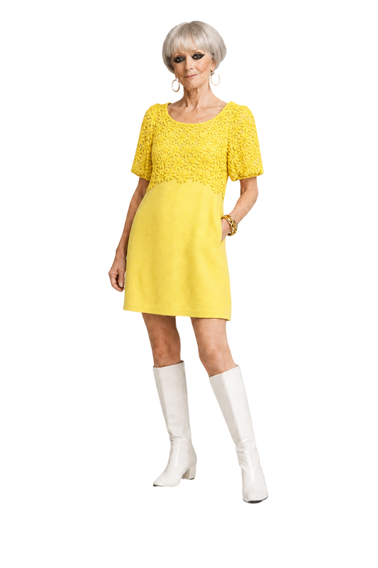 1960s Yellow Cotton Blend Mini Dress - Model