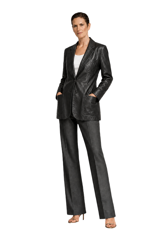 1990s Black Leather Blazer - Model