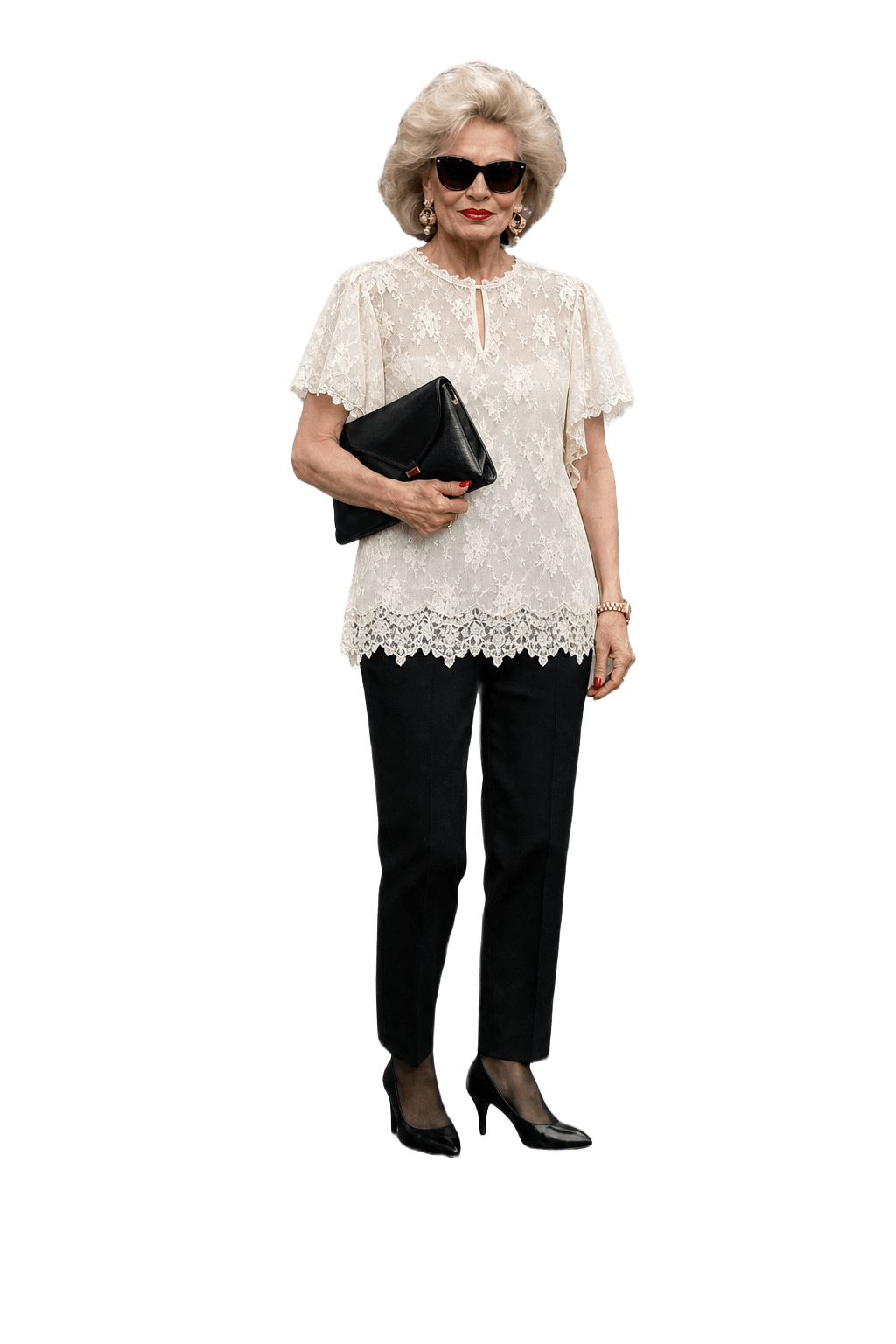 1980s Cream White Lace Blouse - Model