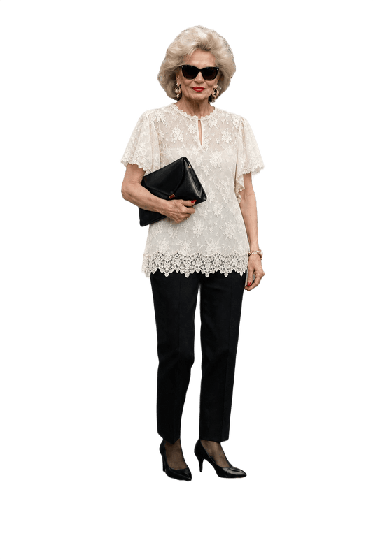 1980s Cream White Lace Blouse - Model
