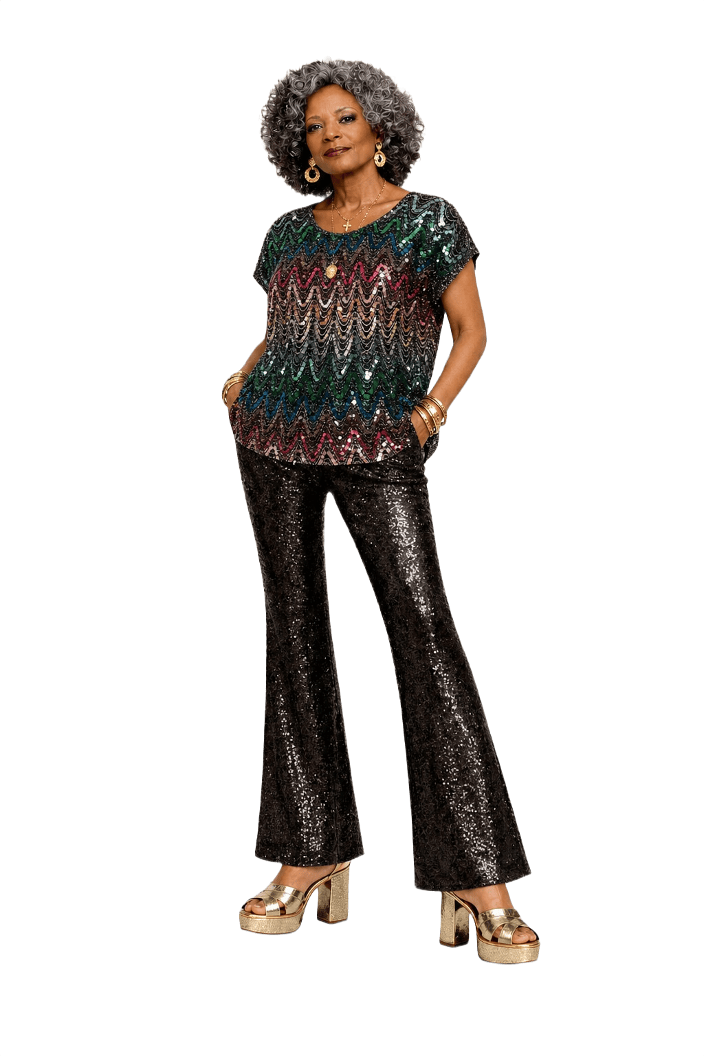 1980s Black Polyester Blouse - Model