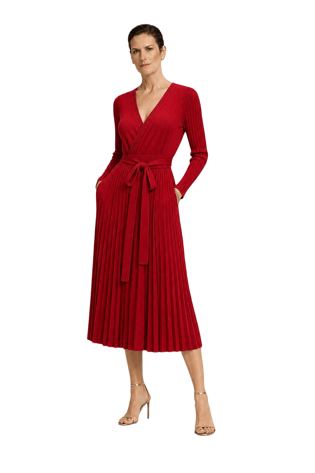1990s Red Knit Wrap Dress - Model