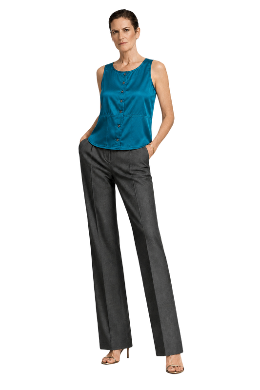 1990s Teal Satin Tank Top - Model