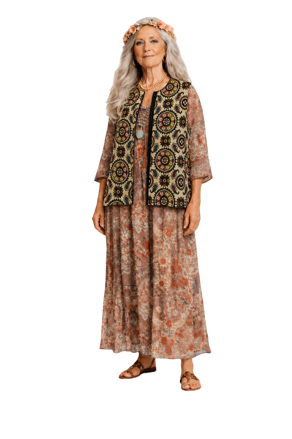 1970s Cream Cotton Blend Vest - Model