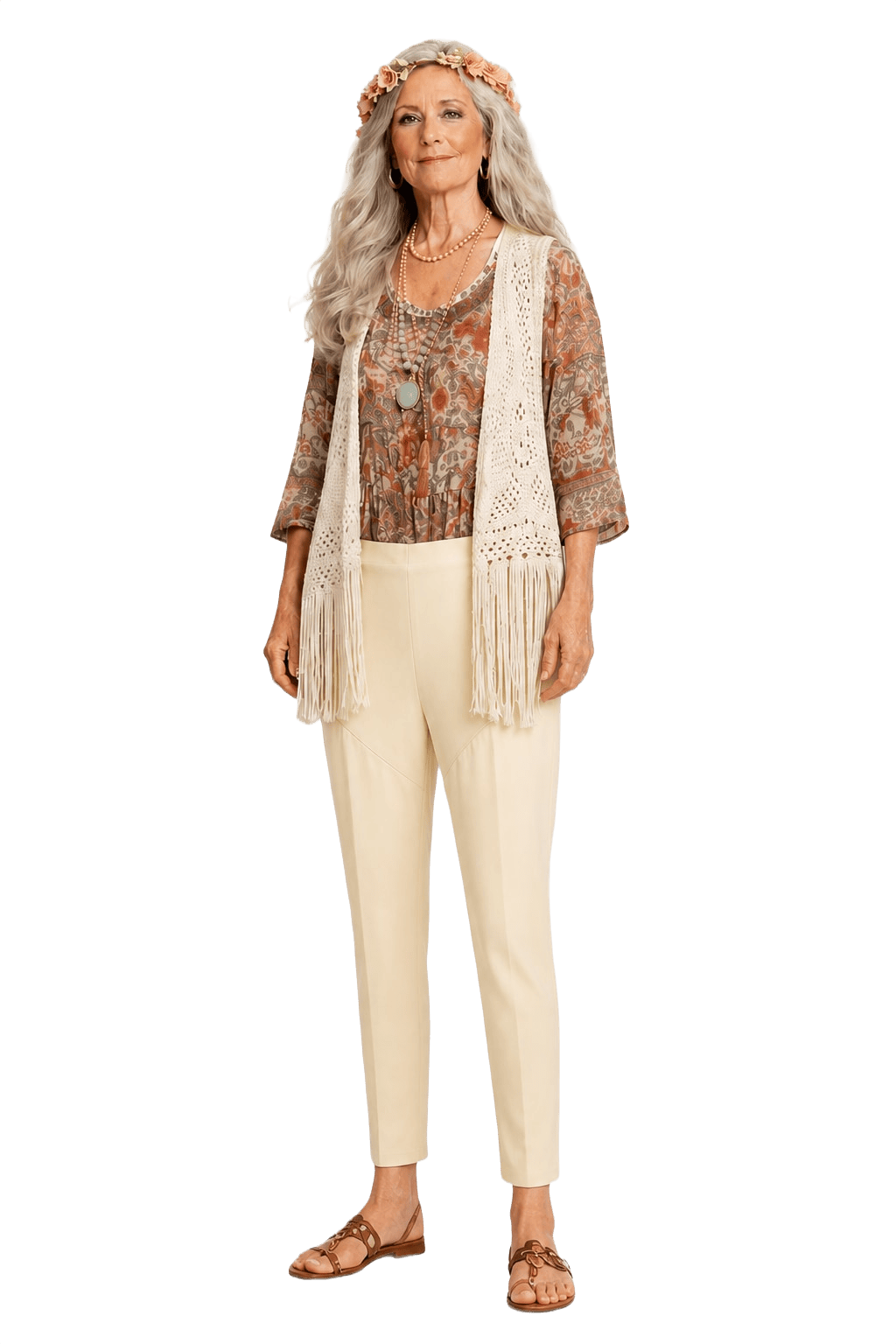 1970s Beige Cotton Blend Trousers - Model