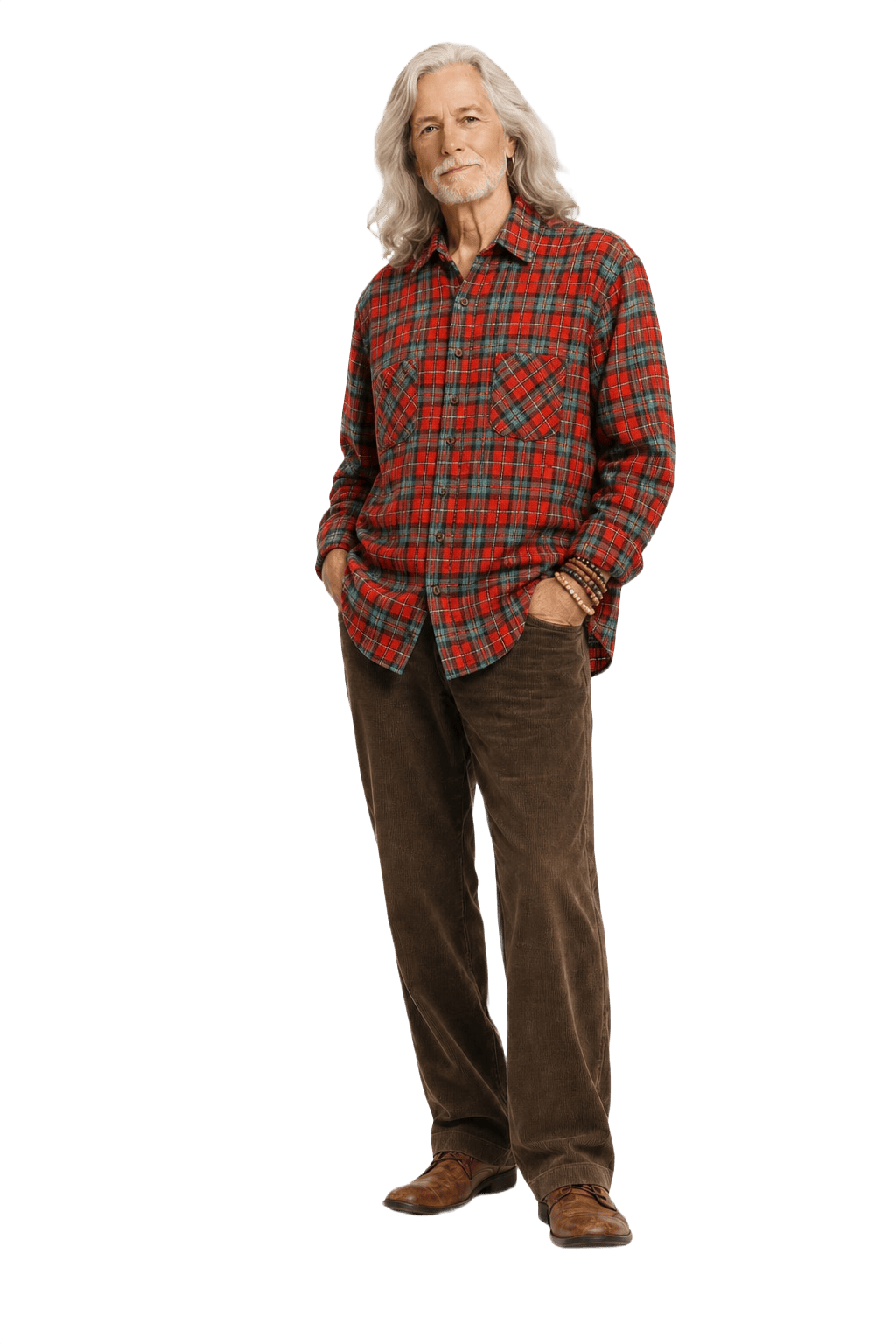 1970s Red Cotton Blend Flannel Shirt - Model