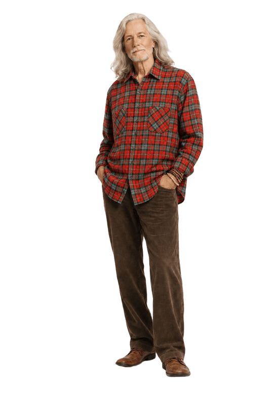 1970s Red Cotton Blend Flannel Shirt - Model