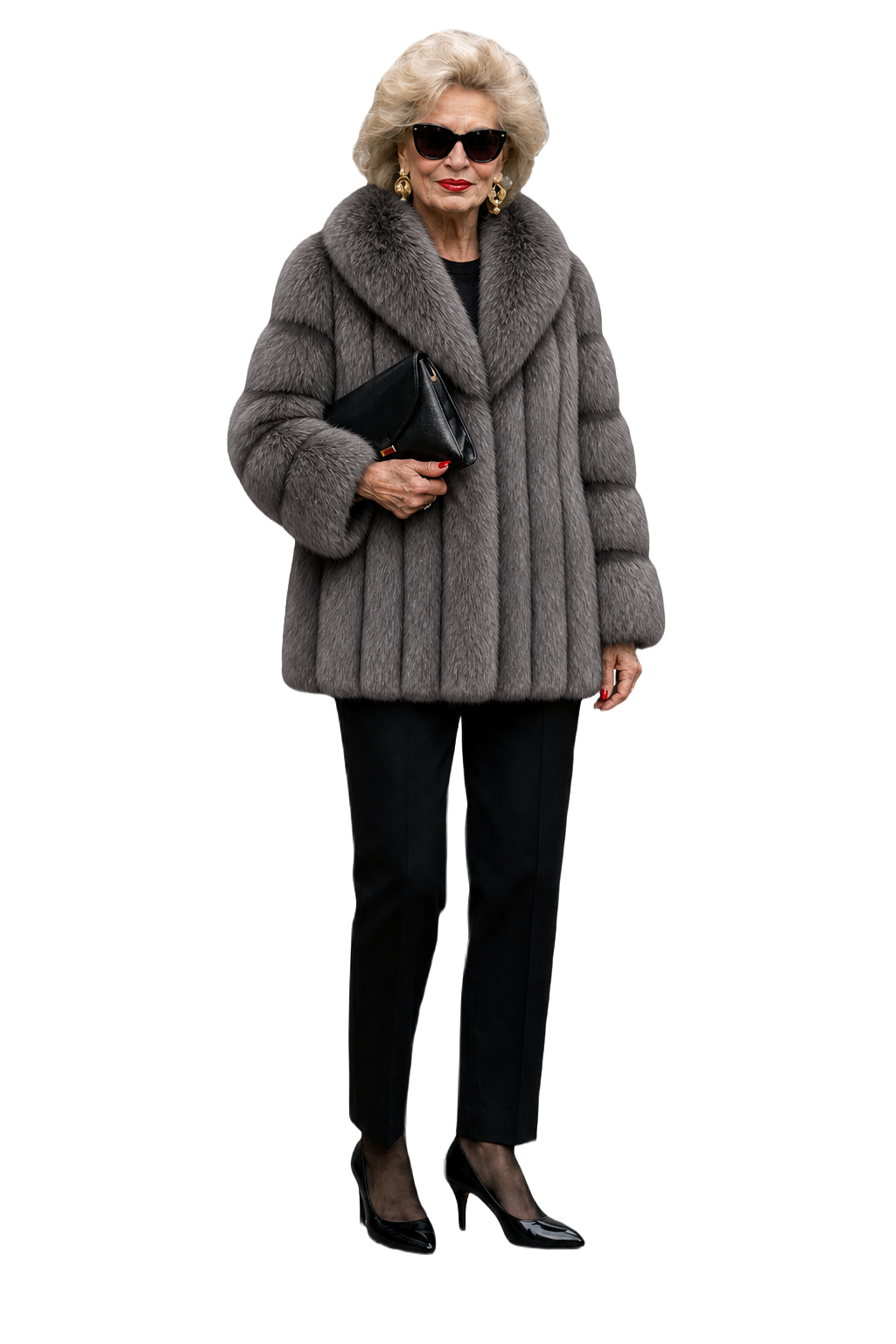 1980s Gray Fur Coat - Model