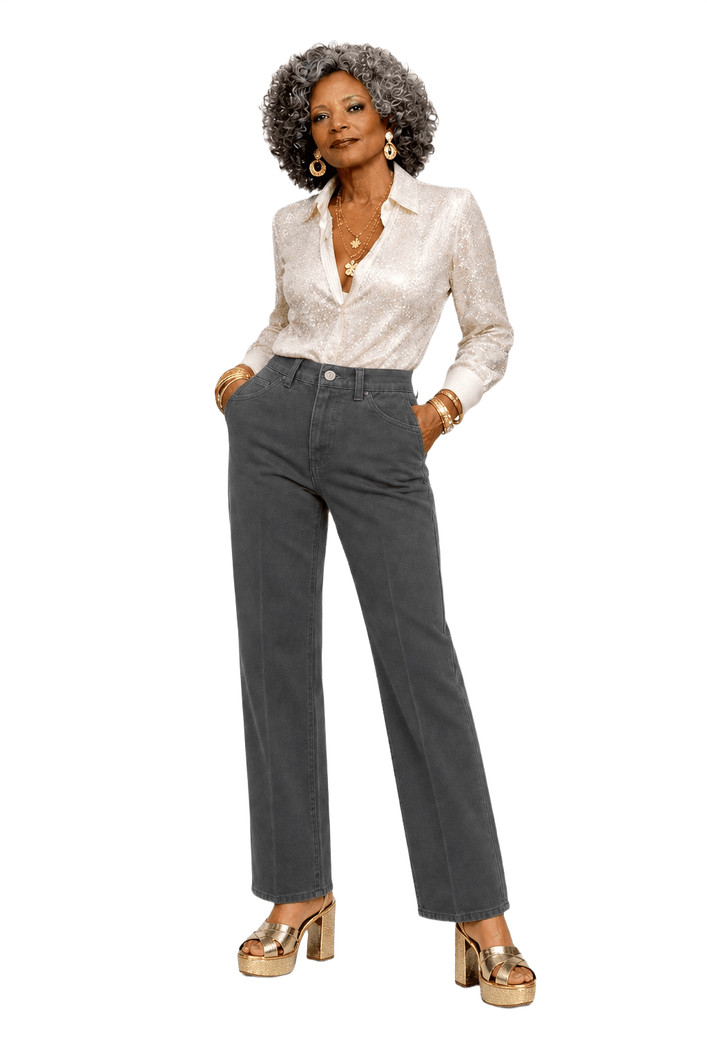 1980s Dark Grey Cotton Blend Pants - Model