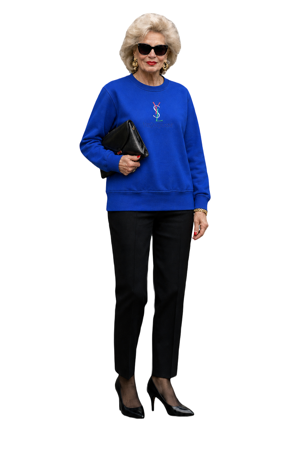 1990s Bright Blue Cotton Sweater - Model