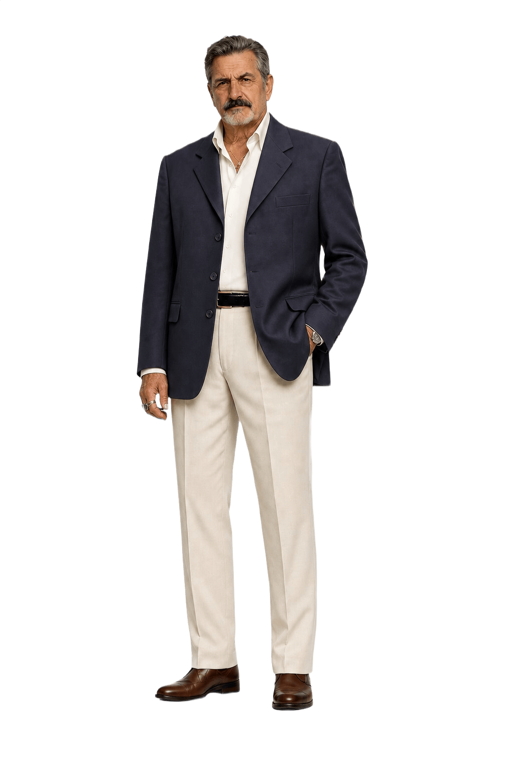 1980s Navy Blue Wool Blend Blazer - Model