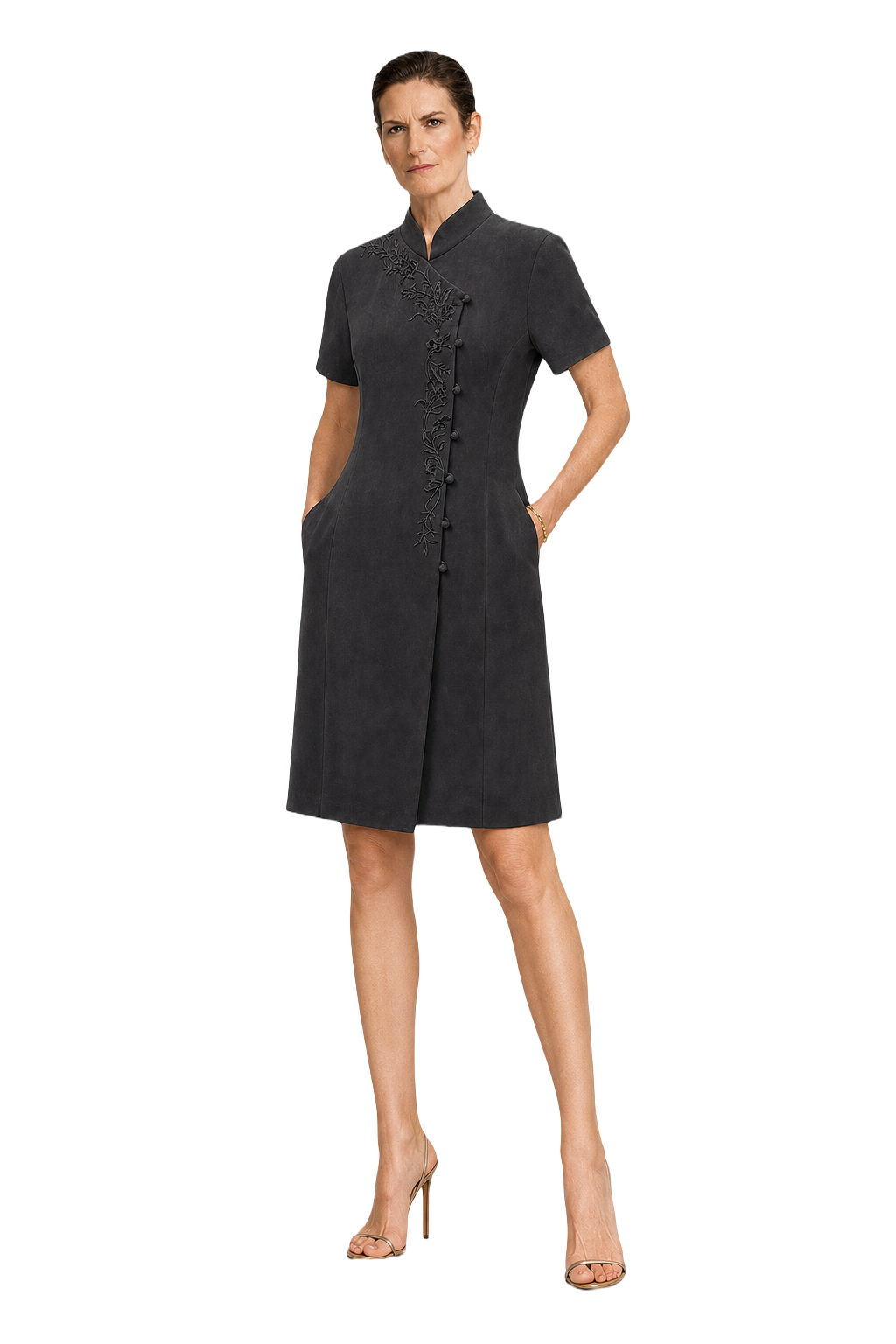 1990s Black Silk Shift Dress - Model