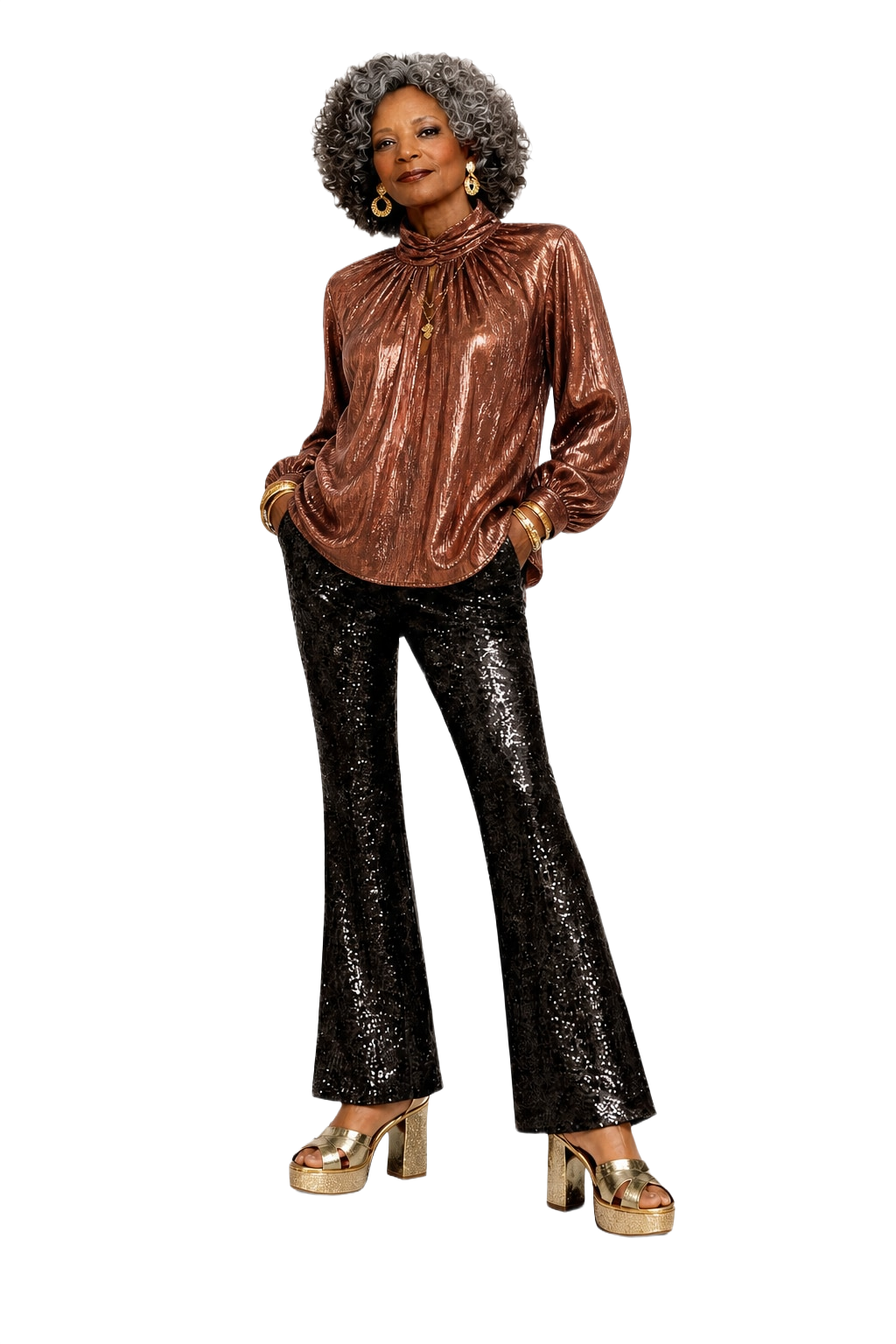 1980s Copper Synthetic Blend Blouse - Model